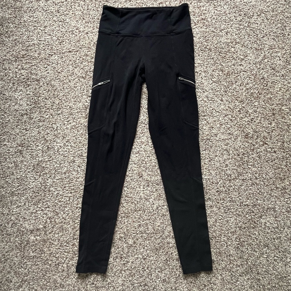 Athleta Black High-Waisted Leggings with Zipper Pockets